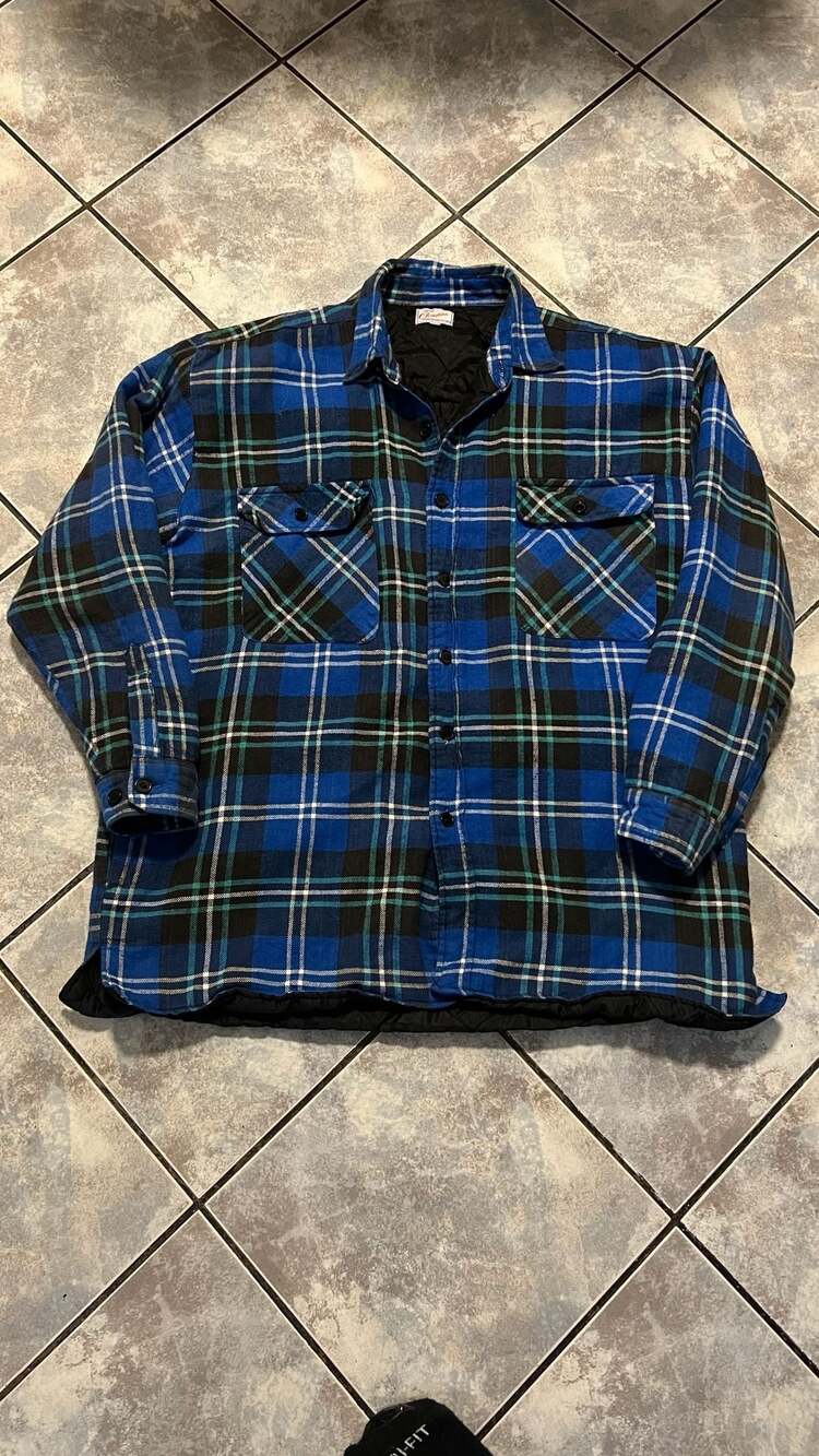 Vintage 60s/70s Champion Quilted-Lined Plaid Flannel Button-Down Shirt Jacket